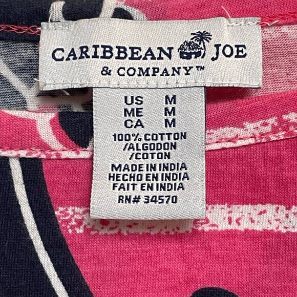 Caribbean Joe & Co. Pullover Blouse, 3/4 Sleeve, Navy/Pink/White, Nautical, M - Picture 3 of 8